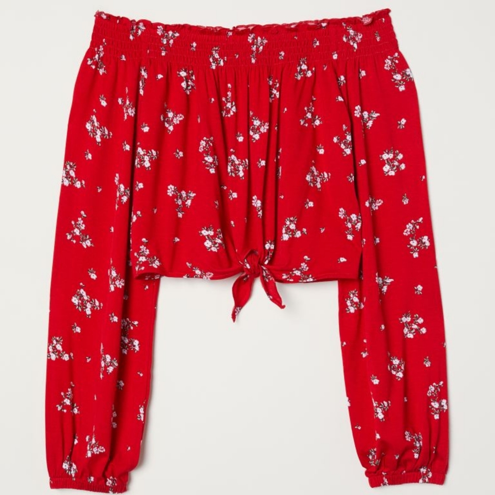 Medium Red Floral Long Sleeve Top